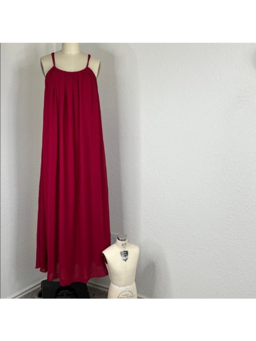 Shebird The Sofia Halter Bra Dress Midi Maxi w Pockets High Neck Tie Back Swing